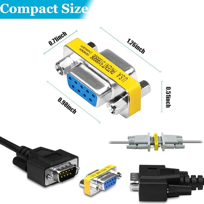6-Pack 9Pin RS232 Serial Cable DB9 Female to Female Mini Gender Changer Adapter Coupler Connector