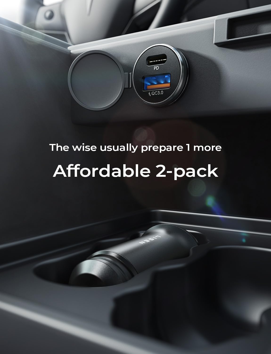 LISEN 48W USB C Car Charger Adapter [2 Pack] [Mini & Metal] Fast Charging [PD QC 3.0] for iPhone 15 Pro Max Plus 14