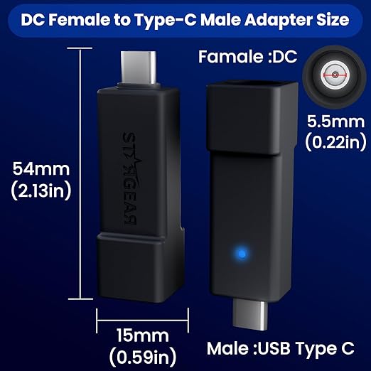 Starlink Mini Cable Adapter, USB C to DC Adapter Power Cable Adapters for Starlink Mini, USB C Male to DC Female for Power Cord Work with 20V/65W, 20V/100W, 28V/140W PD Power Source, Black