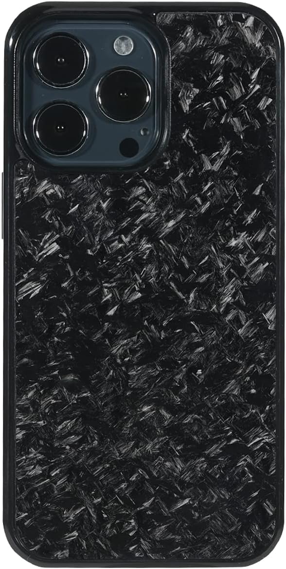 molzar Grip Series iPhone 13 Pro Case, Glossy Black/Forged, Real Forged Carbon Fiber, Built-in Metal Plate, Wireless