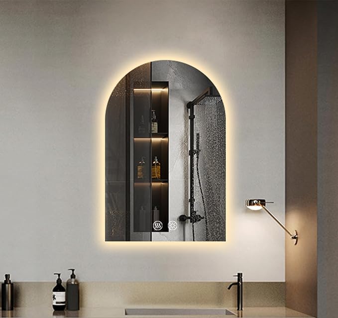 Niccy Arched LED Bathroom Mirror, 32x20 Inch Arch Frameless Backlit Mirrors for Wall Arched Lighted Vanity Mirrors Defogger and 3 Color, Explosion-Proof, HD Glass and IP65 Waterproof