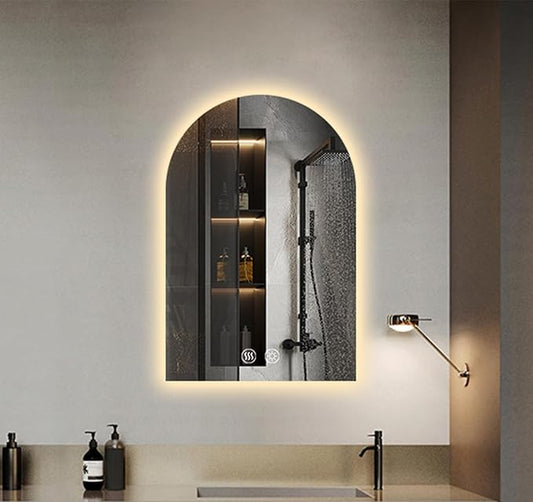 Niccy Arched LED Bathroom Mirror, 32x20 Inch Arch Frameless Backlit Mirrors for Wall Arched Lighted Vanity Mirrors Defogger and 3 Color, Explosion-Proof, HD Glass and IP65 Waterproof