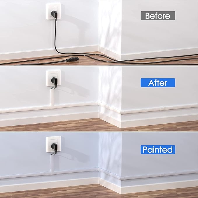 Yecaye Cord Hider, 125In Cord Covers for Wall Mounted TV, White Cable Management Kit, Wire Hiders and Concealer for 3 Cords on Wall, W0.98in H0.51in, White