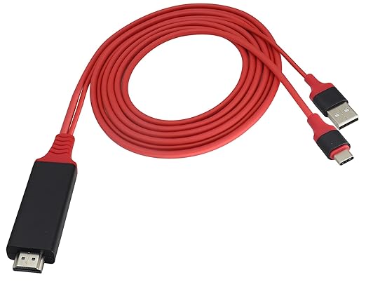 zdyCGTime Phone and Tablet 1080P HDTV Mirroring Cable 2 in 1, HD HDMI Male to 2 USB A Female/Male Cable,1080P/60HZ HDMI HDTV Cable, Used in HDTV, Projector, Monitor, etc (Type-C, Red)