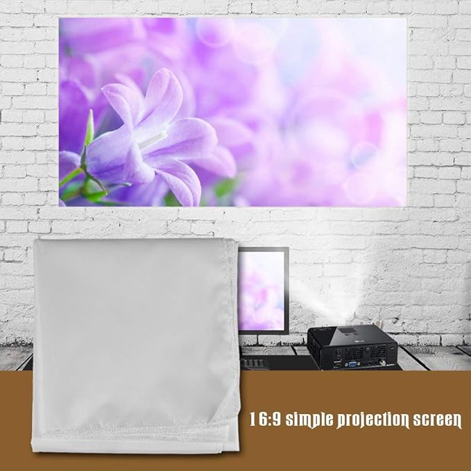 60-120 Inch Portable Projection Screen 16:9 White Synthetic Polyester Fabric Projector Curtain Foldable, Anti-Reflective(84inch)