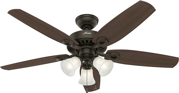 Hunter 52 inch Indoor Ceiling Fan with LED Lights - Bronze Ceiling Fan with Pull Chain, For Bedroom or Living Room, Standard Mount, No Remote, 5 Blades, Includes Bulbs - Builder Plus 53238, New Bronze