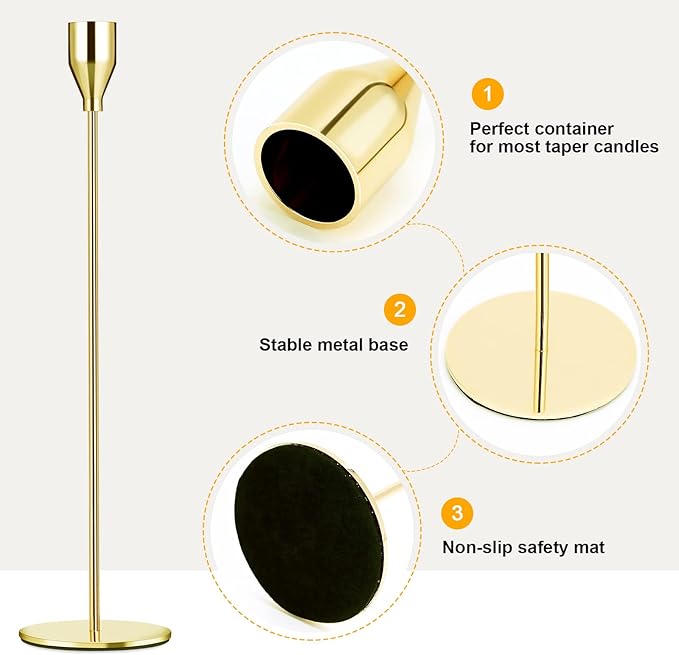 Gold Candlestick Holder Set of 24 for Taper Candles, Decorative Candle Holders Bulk Candle Stick Holders Taper Candle Holders for Table Centerpiece Wedding Dinning Party Anniversary Home Decor