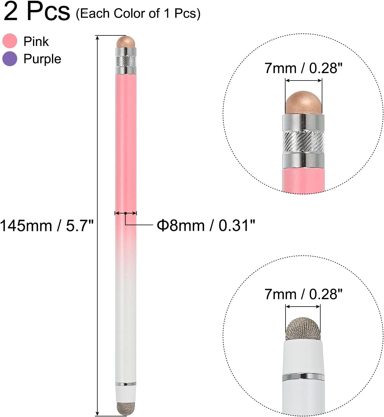 MECCANIXITY 2pcs Stylus Pens for Touch Screens, Rubber & Fiber Dual Tips Capacitive Stylus Universal Tablet Pen