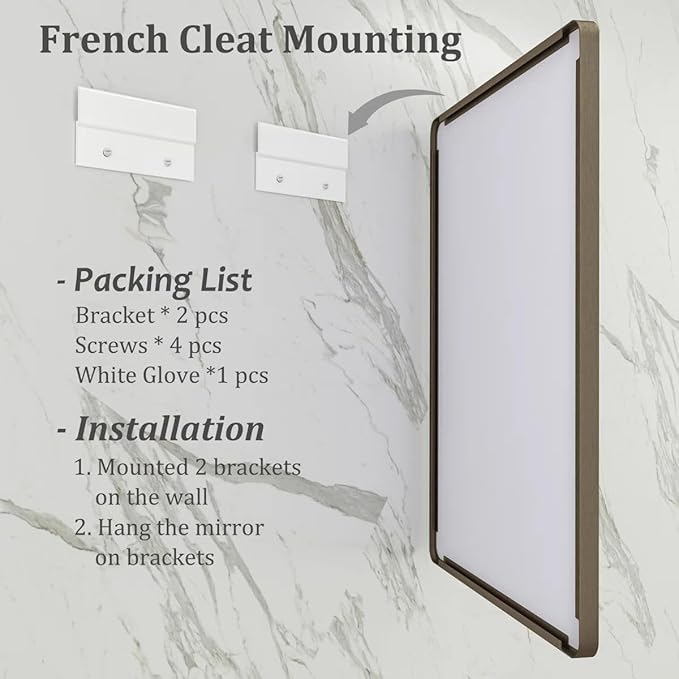 16x24 Bronze Bathroom Mirror, Rounded Rectangle Bronze Frame Mirror, Brushed Bronze Bathroom Vanity Mirror Wall-Mounted, Anti-Rust, Hangs Horizontally or Vertically