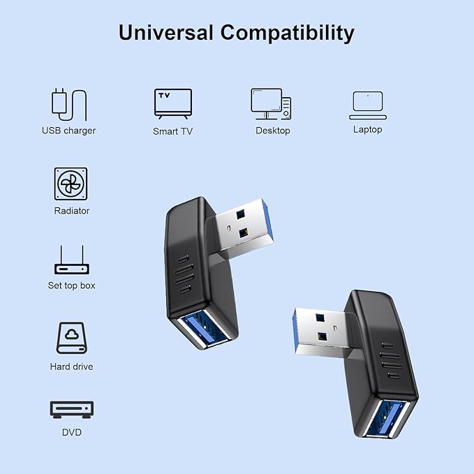 USB 3.0 Adapter 90 Degree Male to Female Coupler Connector Plug Left Right Up Down Angle (USB 3.0 Adapter Left 2PCS)