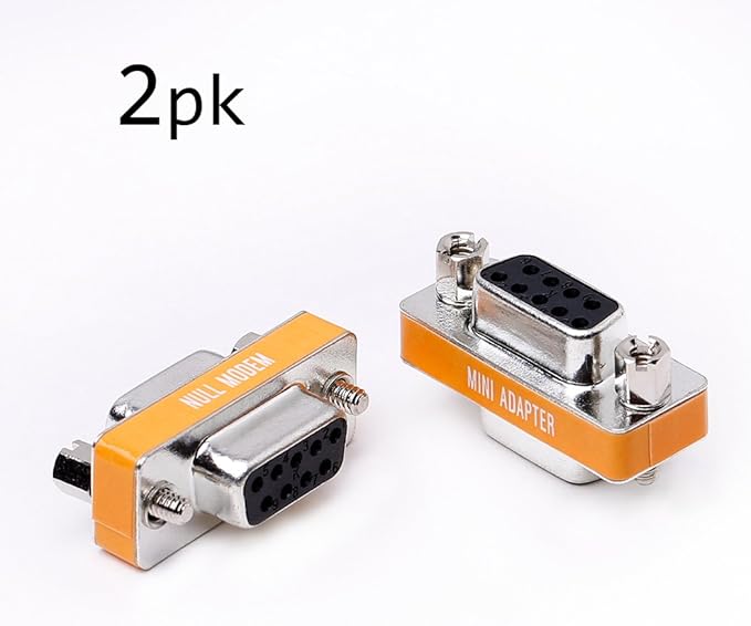 DB9 Null Modem Female to Female Slimline Data Transfer Serial Port Adapter 2 Pack