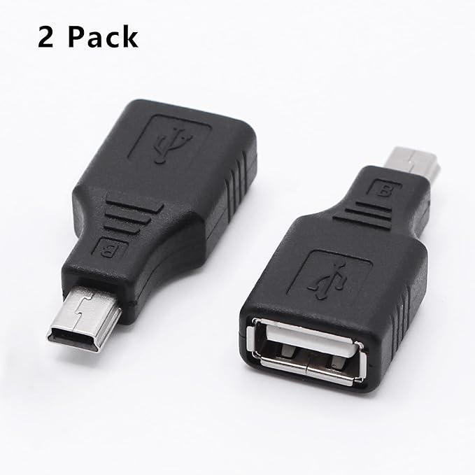 Mini USB to USB A OTG Adapter,Straight Mini USB 5 Pin Male to USB Type A Female Adapter Converter for Digital Cameras,Black(2 Pack)