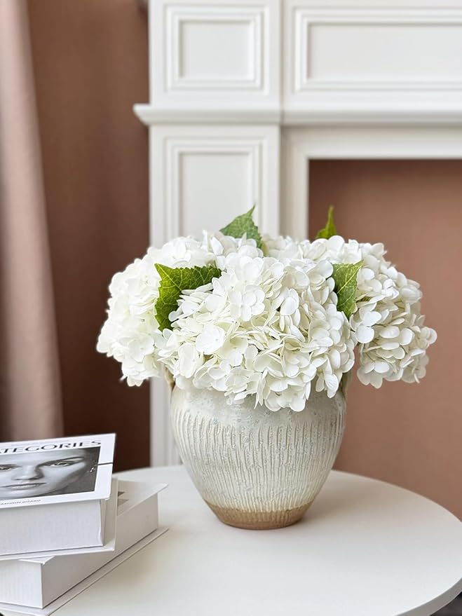 YalzoneMet 4Pcs Real Touch Hydrangea White Artificial Flowers 21'' Faux Latex Big Hydrangea Flowers for Wedding Table Centerpieces Fake Flowers for Party Home Kitchen Living Room Decor