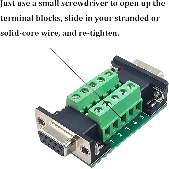 2PCS DB9 Female and Male Connector in One Breakout Board,RS232 D-SUB Serial to 9-pin Port Terminal Adapter Module