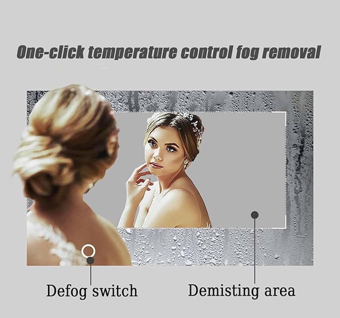 47" Half Moon LED Bathroom Mirror - Anti-Fog Dimmable Backlit with 3-Color Lights, Smart Touch Switch and Time Display, Frameless Vanity Wall Mirror for Bedroom/Entryway (Right Semicircle)