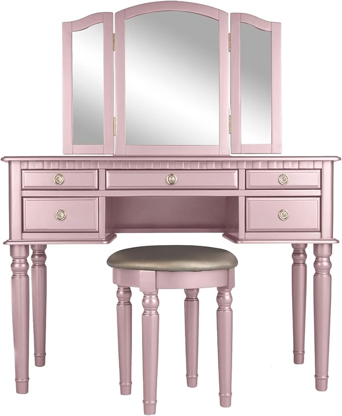 BOBKONA PDEX- Croix Collection Vanity Set With Stool, Rose Gold