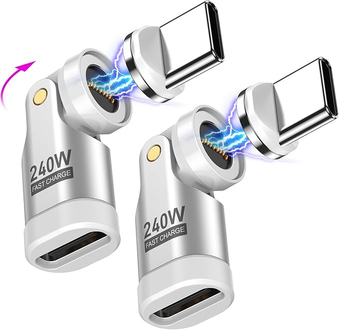 USB C Magnetic Adapter PD 240W(2Pack), 9PIN USB C 90 Degree Adapter/C Right Angle Adapters/180 Degree C Connector/C to C Adapters for 1Phone 17/16/15, Ma-Book Pro/1Pad Series, Samsung Galaxy Series