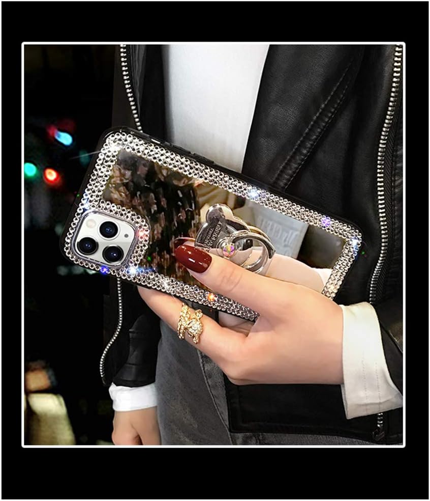 LUVI 6.7 inch Compatible iPhone 12 Pro Max Diamond Glitter Case with Makeup Mirror, Ring Holder, Bling Rhinestone