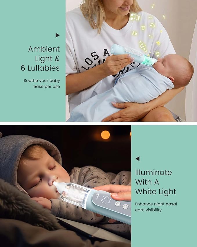 GROWNSY Nasal Aspirator for Baby, Upgraded 5 Suction Levels Baby Nose Sucker, IPX7 Waterproof Electric Nose Suction for Baby, Booger Sucker for Toddlers with Music & Light Functions (Blue)