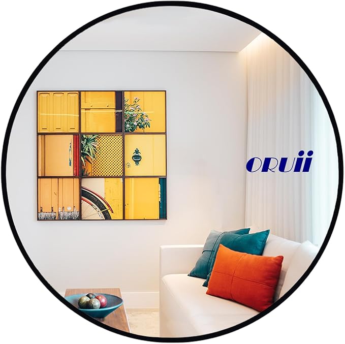 Round Mirror 28 inch, Black Round Mirror, Large Circle Mirrors Metal Frame, Black Circle Mirrors for Wall, Bathroom, Living Room, Dining Room, Entryway.