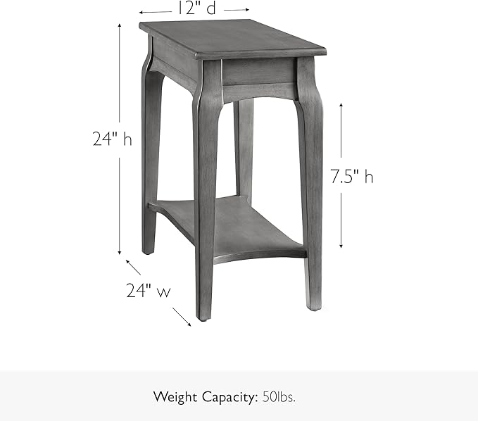 Stratus Solid Wood Narrow Side End Table with Shelf, Smoke Gray, Perfect for Living Rooms, Bedrooms, and Small Spaces – Leick Home, 22005-GR