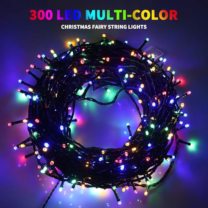 105FT 300LEDs Christmas Lights Outdoor Indoor String Lights 8 Modes Memory Function for Christmas Tree Party Decoration, 100% UL Listed (4 Sets CONNECTABLE) Multi-Color