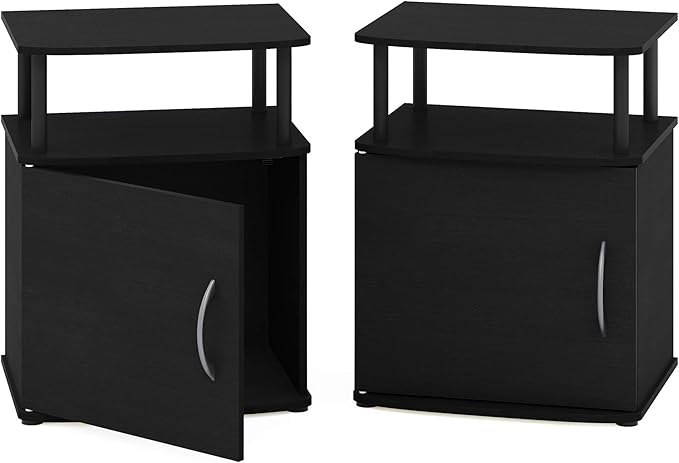 Furinno JAYA End Side Sofa Table/Nightstand with Door, 2-Pack, PVC Tubes, Black Wood