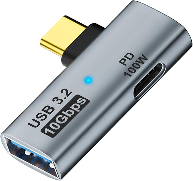 AreMe 2-in-1 USB C to USB 3.2 Adapter with 100W Charging Port, Thunderbolt 4/3 OTG Converter for Rog Ally, Steam Deck, Quest 2, iPhone 15 Series, iPad, MacBook and More Type C Device - Grey