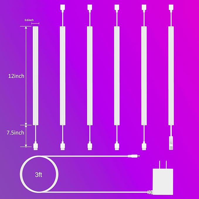 6 Pcs RGB Under Cabinet Lights Kit, Smart App and Remote Control Under Cabinet Lighting, Dimmable Under Counter Lights for Kitchen, Plug in LED Lights Bar for Cabinet, Counter, Workbench, Desk
