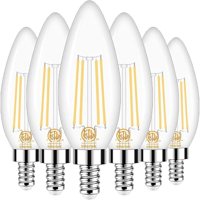 Honesorn E12 LED Bulb Dimmable, 60-Watt Equivalent, Candelabra Led Light Bulbs, 3000k Warm White, Type B Chandelier Light Bulb for Ceiling Fan, C35 B11 Candle led for Candelabra Base, 6 Pack