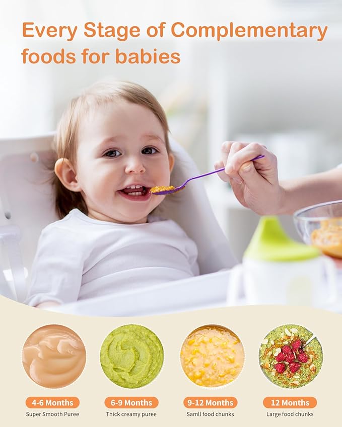 Baby Food Maker, HEYVALUE 13-in-1 Food Processor Set, Fruit, Vegatable, Meat, Baby Puree Blender with Baby Containers, Food Freezer Tray, Silicone Spoons, Spatula (Gray)