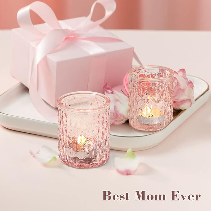 12pcs Pink Votive Candle Holders, Tealight Candle Holder for Valentine's Day, Baby Shower Decorations for Girl, Glass Candle Holder for Wedding Centerpieces, Bridal Shower, Party Decorations