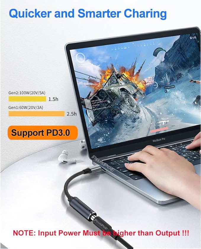 4.5mm Barrel Tip to USB C Adapter, 45W 65W 100W Charging for Convert DELL HP 4.5 x 3.0mm Charger to Type-C PD Power for Phones,Tablets,Laptops and Other USB C Devices, Input: DC15-20.5V