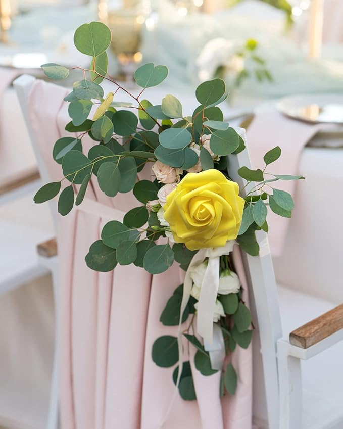 JOYLEX Artificial Flowers Realistic Roses, 25pcs Real Looking Fake Roses with Stem for DIY Wedding Bouquets Centerpieces Bridal Shower Party Home Romantic Decorations (Yellow)