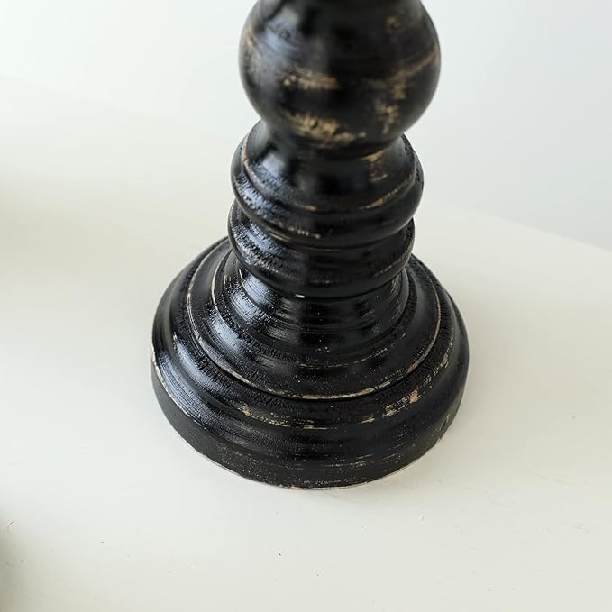 SWALLOWLIVING Rustic Farmhouse Wood Pillar Candle Holder Set of 3 for Candlestick, Black