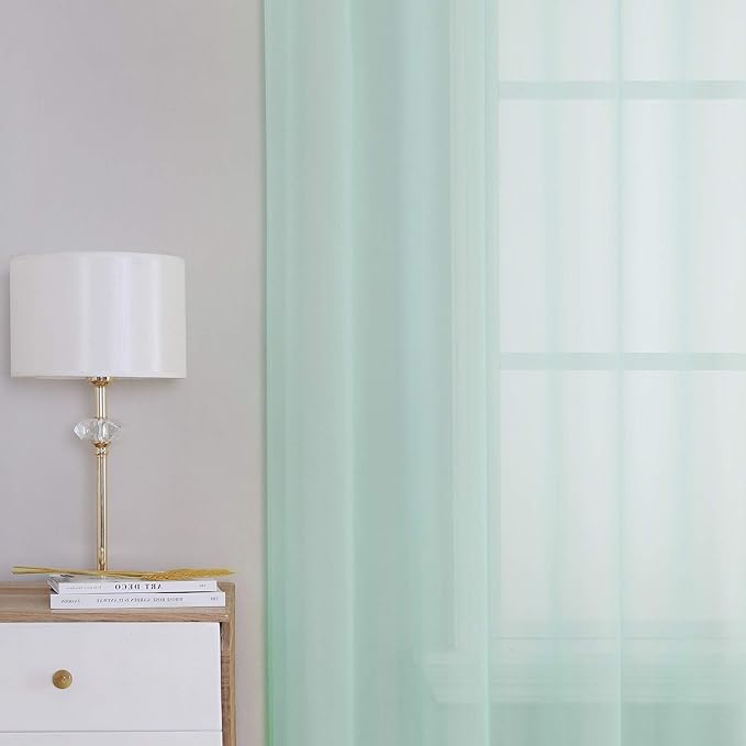 KEQIAOSUOCAI Aqua Sheer Curtain Panels 72 inches Long - Top Grade Grommet Solid Texture Soft Voile Window Drapes for Bedroom Living Room(38 Wide x 72-inch Length,2 Panels,Seafoam Green)