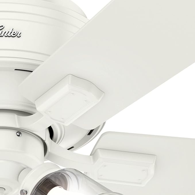 Hunter Fan Company 52152, 42 inch Crestfield Fresh White Low Profile Flush Mount Ceiling Fan with Lights LED and Pull Chain
