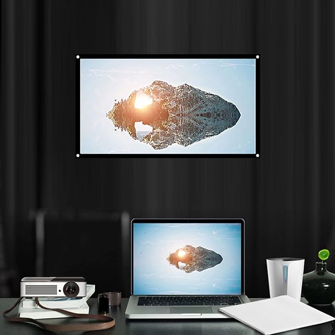 16:9 Projection Screen, Non Crease White Projector Screen, 16:9 Thicken Portable Non Crease Soft White Polyester Projector Curtain Projection Screen (72 Inch)