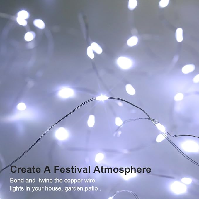 GDEALER 2 Pack Fairy Lights Christmas Decor 20 Ft 60 Led Battery Operated Christmas Lights with Remote Waterproof Twinkle Lights 8 Modes Fairy String Lights for Party Bedroom Wedding Decorations-White