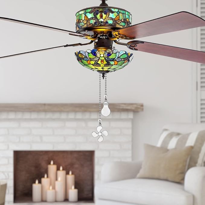 Ceiling Fan Pull Chain Set, 12 Inch Nickel, 4 Pieces Fan and Light Design Extension, for Ceiling Fan and Lighting