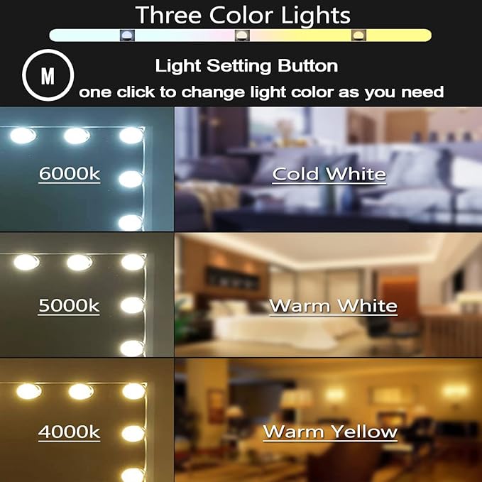 Hollywood Vanity Mirror with Lights 24 Bulbs 32 x 24 Large Hollywood Makeup Lighted Mirror for Wall Mounted or Tabletop LED Vanity Mirror 3 Color USB 10X Magnifier Hollywood Makeup Mirrors