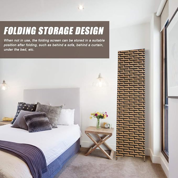 Room Divider Wood Screen 4 Panel Wood Mesh Woven Design Room Screen Divider Folding Portable Partition Screen Screen Wood for Home Office