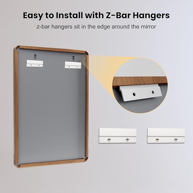LOAAO 72X36 Inch Bathroom Mirror with Wood Grain Colored Metal Frame, Rounded Rectangle Metal Framed Bathroom Mirror, Anti-Rust, Hangs Horizontally or Vertically, Tempered Glass