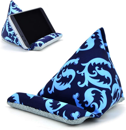 Handmade Fabric Phone Holder for Desk, Phone Pillow Stand for iPhone 15 16 Pro, Bean Bag Holder for iPhone 13 (Blue)