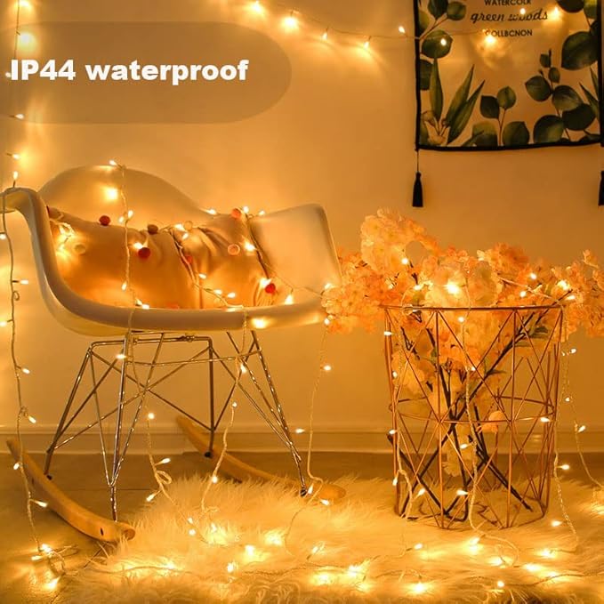 Christmas String Lights, 33FT 100 LEDs Christmas Tree Lights Indoor String Lights 8 Modes with End-to-End Plug Fairy Lights Decoration for Indoor Outdoor, Warm White (Clear Wire)