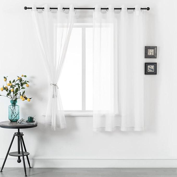 DUALIFE White Sheer Curtains 72 Inches Long for Bedroom Set of 2 Panels Grommet Window Voile Semi Baisc Decorative Sheer Curtains for Living Room 52x72 Inch Length