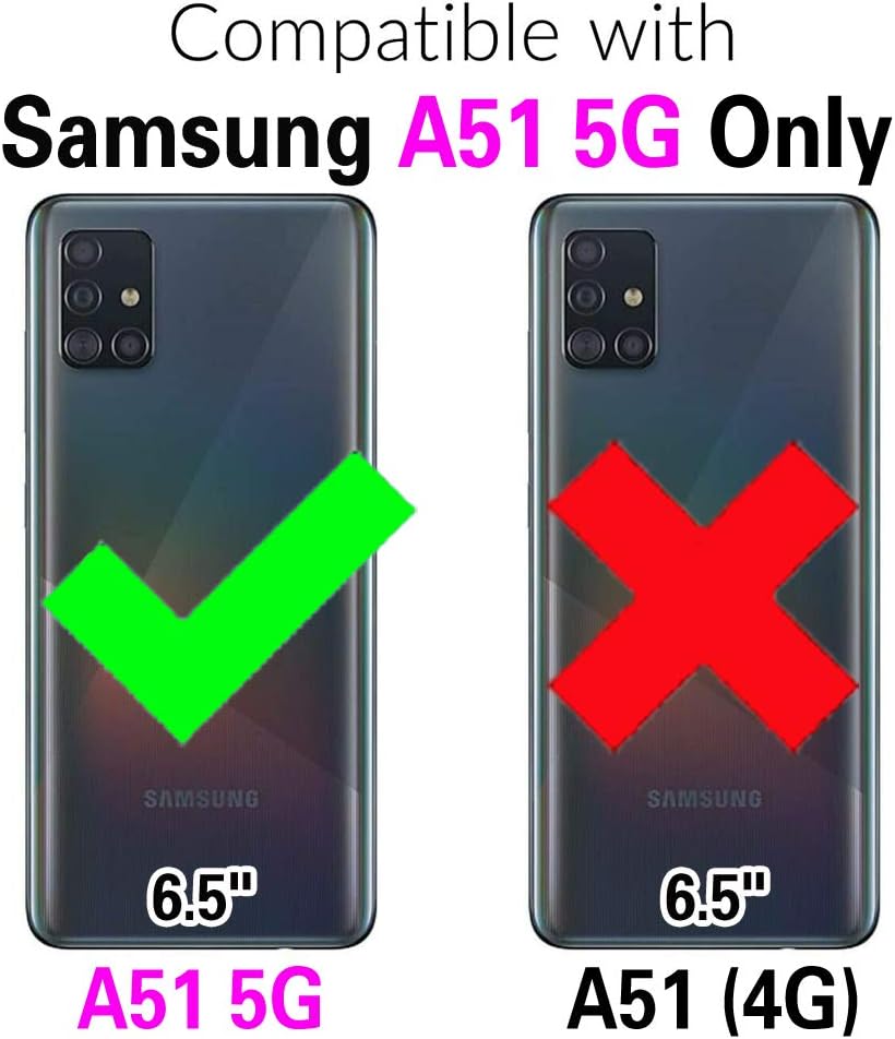 Phone Case for Samsung Galaxy A51 5G, Tempered Glass Screen Protector Cover with Credit Card Holder, Rugged Blue