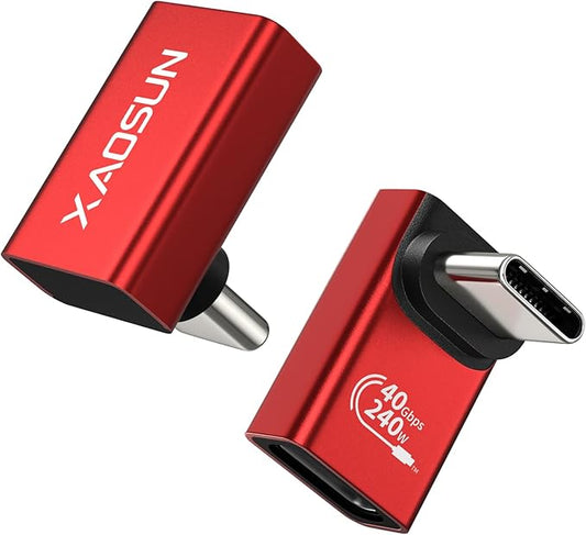 XAOSUN USB C 90 Degree Adapter 2 Pack, 240W 40Gbps USBC Angle adapters, Thunderbolt 4 Right Angle Adapter Compatible with Steam Deck, ROG Ally, MacBook, Switch, iPhone 17 16/15
