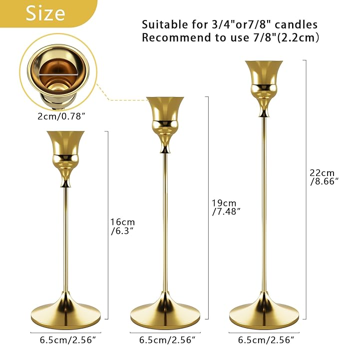 Candlestick Holders Gold, 9 Packs Taper Candle Holder for Candlesticks, Candle Sticks Holder Decor for Home Decor