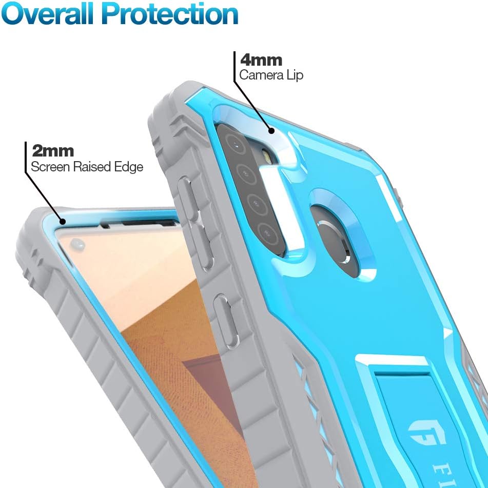 FITO Samsung Galaxy A21 Case, Dual Layer Shockproof Heavy Duty with Screen Protector, Blue